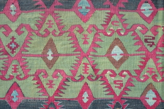 East Anatolian Malatya Kilim, 408 x 150 cm. The main field is woven in one piece 117 cm wide, the border is separate woven ..very unusual. One Border is missing ( or  ...