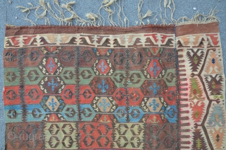 East Anatolian Malatya Kilim, 408 x 150 cm. The main field is woven in one piece 117 cm wide, the border is separate woven ..very unusual. One Border is missing ( or  ...