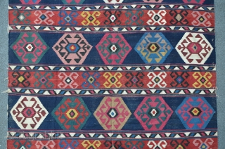 Shahsavan Kilim, 296 x 198 cm, there are some old repairs and little damages on the sides. A bright and and well composed example of this type.      