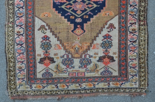 The "Nintendo" Hamadan carpet. Imagine Super Mario fighting trough Herati Gardens. Two medaillons on Camel ground. 263 x 109 cm             