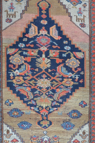 The "Nintendo" Hamadan carpet. Imagine Super Mario fighting trough Herati Gardens. Two medaillons on Camel ground. 263 x 109 cm             