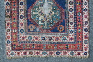 Gendje rug with four archaic medaillons, great colors, ca. mid 19th, 207 x 99 cm                  