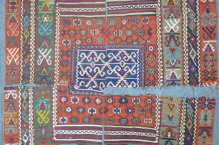 Reyhanli Kilim, four fragmented pieces, 410 x 167 cm, fantastic colors and very fine wool quality                 