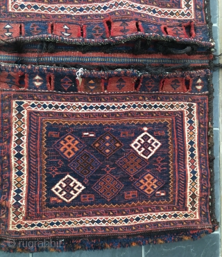 Early 20th century Bakhtiari/Luri complete soumakh technique khorjin/saddlebag. Beautiful example. Complete.  92 cm x 61 cm.                