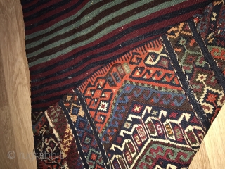 19th century Sinanli single kilim heybe fragment woven by a sub-tribe of Drejan in the Malatya region, one of the ancient tribal villages now under the Karajaya dam. Very fine, light weave  ...