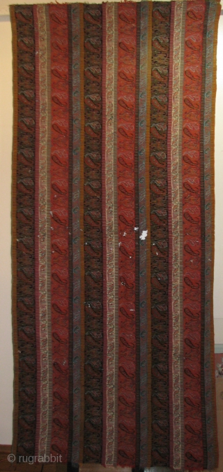Two khatraz cloth shawls, the long one measures 115"x52", the rumal measures 78"x80" and a long khatraz fragment that measures 18"x96+".  All with holes. All the same weave, coarse on the  ...