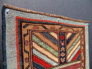 A unique Antique Armenian Prayer Kazak. Unusual aubergine colored wefts.36x24 inches.                      