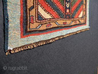 A unique Antique Armenian Prayer Kazak. Unusual aubergine colored wefts.36x24 inches.                      