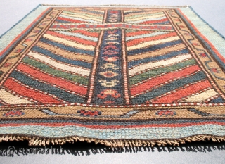 A unique Antique Armenian Prayer Kazak. Unusual aubergine colored wefts.36x24 inches.                      