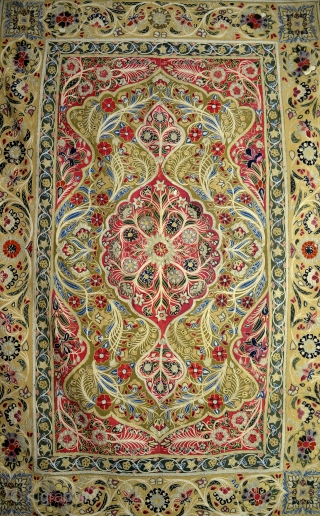 Early example of a Rescht (Rashti Durzi) embroidery. 4x6 ft.                       