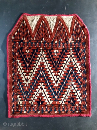 19th century Yomud or Yomut Turkmen Chuval Ok Bash or Uuk Bash. 
25 x 21 inches                 