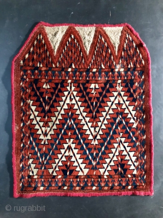 19th century Yomud or Yomut Turkmen Chuval Ok Bash or Uuk Bash. 
25 x 21 inches                 