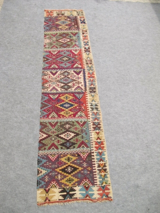 Antique Anatolian Konya? kilim runner. Paper-thin and very fine. Excellent natural colors.                     