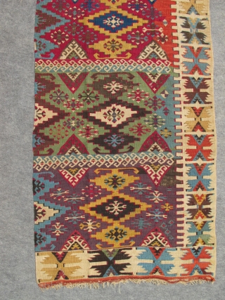 Antique Anatolian Konya? kilim runner. Paper-thin and very fine. Excellent natural colors.                     