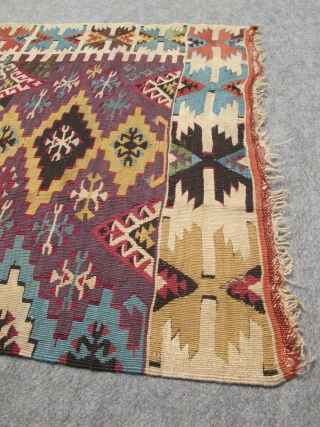 Antique Anatolian Konya? kilim runner. Paper-thin and very fine. Excellent natural colors.                     