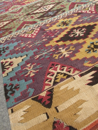 Antique Anatolian Konya? kilim runner. Paper-thin and very fine. Excellent natural colors.                     