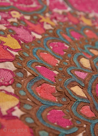 Antique 19th C. Uzbek Bukhara Suzani. Has silk loss as pictured.                      