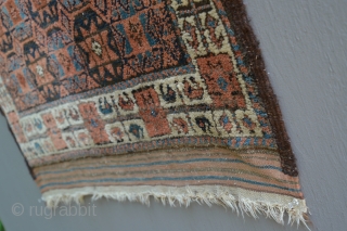 Antique Star Baluch in 100% original condition. Original kilim ends and selvages. Full pile. Includes bottle green dye. Unwashed. I could not find anything similar in the literature.     