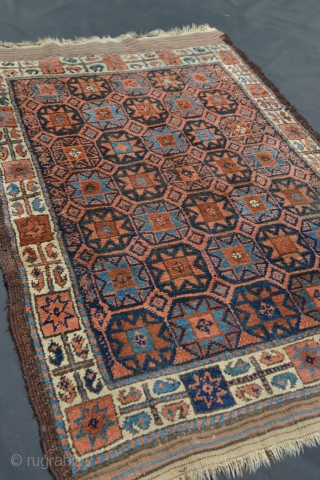 Antique Star Baluch in 100% original condition. Original kilim ends and selvages. Full pile. Includes bottle green dye. Unwashed. I could not find anything similar in the literature.     
