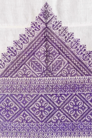 Antique fine Moroccan Fez purple silk embroidery 44 x 40 inches                      