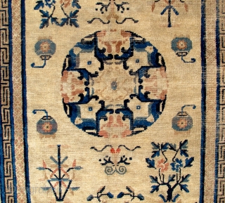 Early 1800s Chinese or Tibetan rug. 82 x 53 inches. This rug is gorgeous and has some wear. No repairs.             