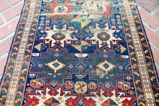 Mid 1800 dated signed Caucasian Star Shirvan runner                         