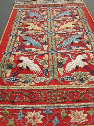 chinese or tibetan stork crane tapestry embroidery 25 x 10 inches                      