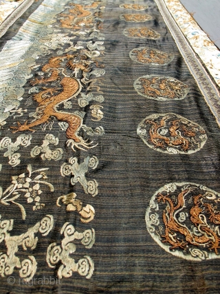 large early chinese dragon embroidery textile. 24 x 60 inches                       