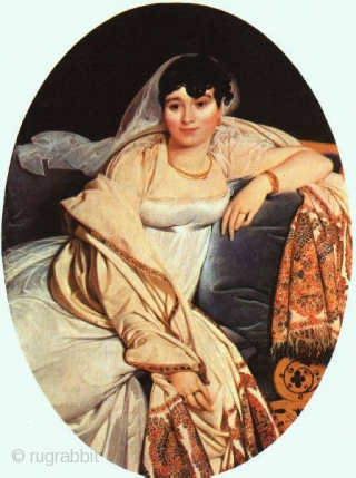 Antique 1800-1810 French paisley shawl or scarf similar to the one worn by Mme Riviere in 1806 painting by Ingres -- now in the Louvre.        