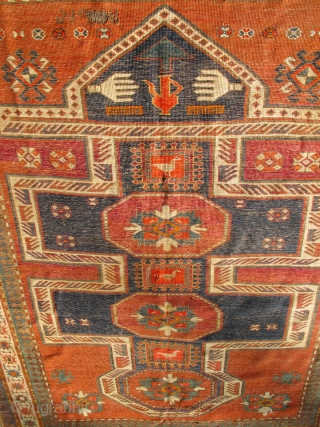 Totemic Inscribed and dated Armenian Altar or Prayer Kazak. 
This rug has an inscribed date as well as a name in Armenian script that is partly damaged in the field. Many would  ...