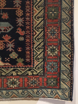 Seychour. Circa 1875. Rare, finely woven.  Stunning wall art.  Field design depicting the Seychour cross.  Crab border enclosed by eagle border.  Excellent condition. Reselvaged. No repairs. 53 x  ...