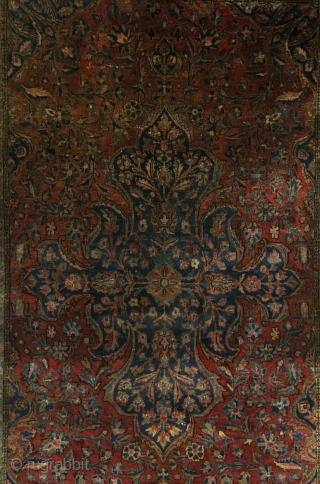 Manchester Kashan.  Commanding center medallion achieved by this fine weave of 420 knots per sq. inch.  Reselvaged.  Full pile to the lower half.  Even wear to the upper  ...