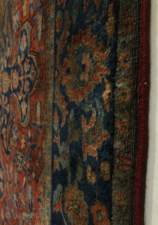 Manchester Kashan.  Commanding center medallion achieved by this fine weave of 420 knots per sq. inch.  Reselvaged.  Full pile to the lower half.  Even wear to the upper  ...