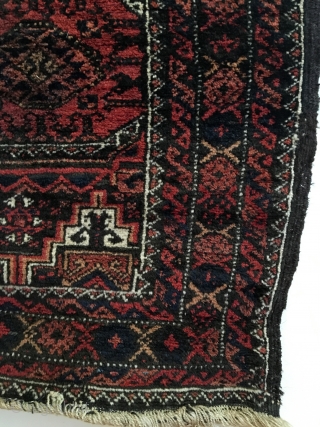 Salar Khani Baluch Rug.  Khorasan.  NE Persia.  Circa 1900.  


Excellent Condition.  Full pile.  Slight corrosion to chocolate brown field.  67x37.  5 colors.  Clean  ...