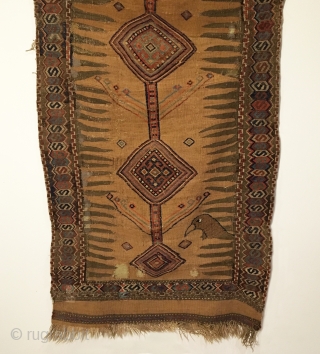 Early Afshar Sofreh Flatweave.  Outstanding example.  Condition: Very good considering age, small old rewoven areas in field, all original, old velcro strip on top for wall hanging.  9 colors.  ...