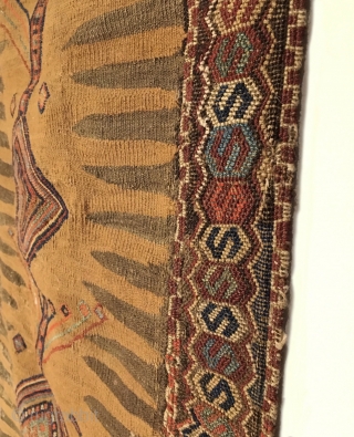 Early Afshar Sofreh Flatweave.  Outstanding example.  Condition: Very good considering age, small old rewoven areas in field, all original, old velcro strip on top for wall hanging.  9 colors.  ...