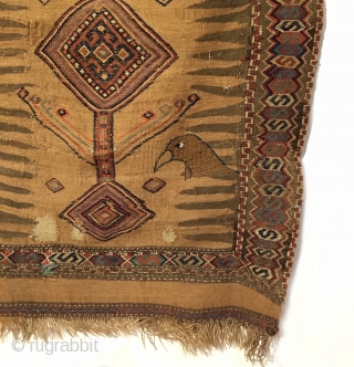 Early Afshar Sofreh Flatweave.  Outstanding example.  Condition: Very good considering age, small old rewoven areas in field, all original, old velcro strip on top for wall hanging.  9 colors.  ...