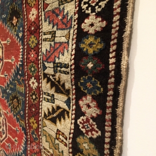 Karagashli Rug.  3rd Quarter 19th Century.  Four electric medallions float on blue field.  9 colors. Condition: very good, original selvage.  59 x 44in.  Delicately hand washed.  