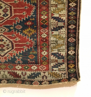 Karagashli Rug.  3rd Quarter 19th Century.  Four electric medallions float on blue field.  9 colors. Condition: very good, original selvage.  59 x 44in.  Delicately hand washed.  