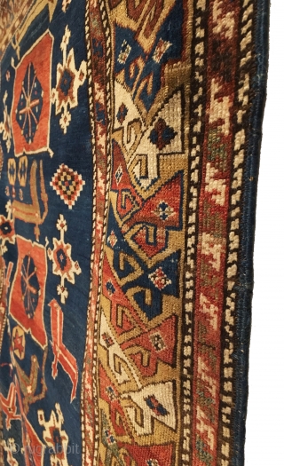 Antique Caucasian Karagashli Rug.  3rd Quarter 19th Century.  Excellent condition.  Fine weave.  Soft wool.  Supple handle.  Interlocking bird latch hook border encloses glowing field.  6  ...