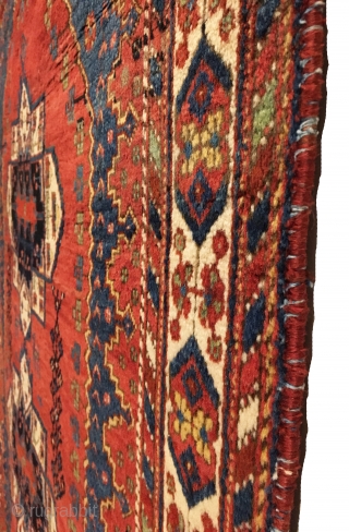 Antique Afshar Rug. Circa 1900. The design exhibits dual ‘ashik tipped’ medallions on a saturated madder red field. Mint condition. 9 colors. 4’10” x 6’4”. Delicately hand washed.     