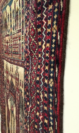 White Ground Baluch Prayer Rug. Full pile.  Soft, silky wool.  Goat hair selvage.  55 x 36.  6 saturated colors.  Clean and hand washed.     