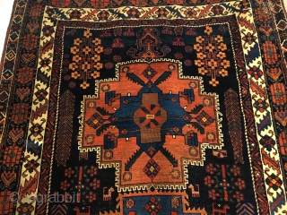 Afshar Long Rug. Circa 1900. Four different distinct borders enclose the classic flower center stepped medallions with one vase at top of field. Heavy structure type with thick pile. Great condition. Original  ...