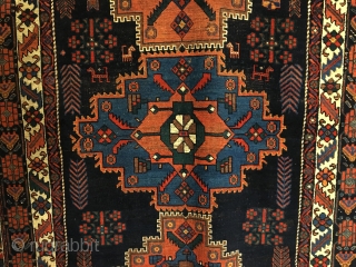 Afshar Long Rug. Circa 1900. Four different distinct borders enclose the classic flower center stepped medallions with one vase at top of field. Heavy structure type with thick pile. Great condition. Original  ...
