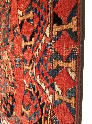 Antique Ersari Main Carpet.  Afghanistan.  Early 19th Century.  3 x 6 Gulli-gol.  Note small miniature tertiary octagonal gols.  Horse hair warp.  Can fold it like a  ...