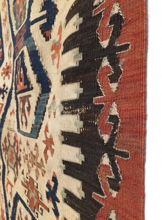 Antique Anatolian Aydin Kilim. 19th Century. This is a monumental, early white ground West Anatolian (Aydin Region) kilim exhibiting saturated vegetable colors with bold drawings. In the heart of the kilim, stand  ...