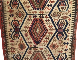 Antique Anatolian Aydin Kilim. 19th Century. This is a monumental, early white ground West Anatolian (Aydin Region) kilim exhibiting saturated vegetable colors with bold drawings. In the heart of the kilim, stand  ...