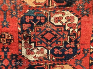 Antique Ersari Main Carpet.  Afghanistan.  Early 19th Century.  3 x 6 Gulli-gol.  Note small miniature tertiary octagonal gols.  Horse hair warp.  Can fold it like a  ...