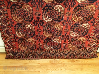 Antique Ersari Main Carpet.  Afghanistan.  Early 19th Century.  3 x 6 Gulli-gol.  Note small miniature tertiary octagonal gols.  Horse hair warp.  Can fold it like a  ...