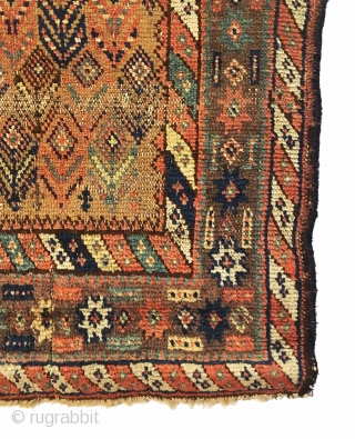 Antique Kurdish rug.  Floral field design.  Inscription top right corner: 1274 = 1857?. Very good condition considering age.  One localized line of visible wear.  7 colors including purple.  ...